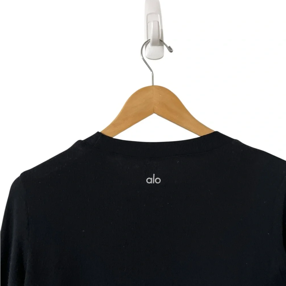 ALO YOGA Hi Low Black Long Sleeve Knit Slit Pullover Top Tunic